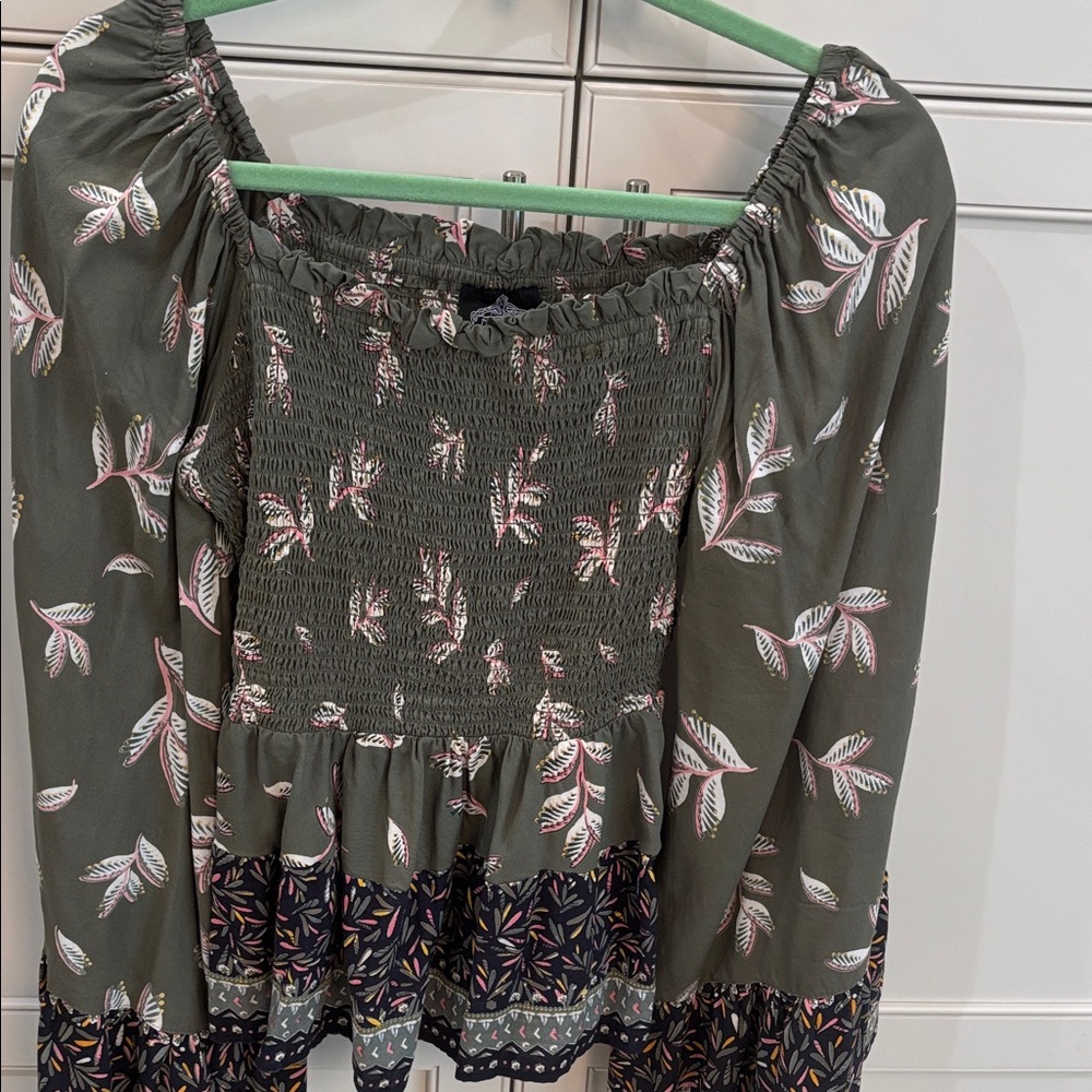 Angie Olive Floral Blouse